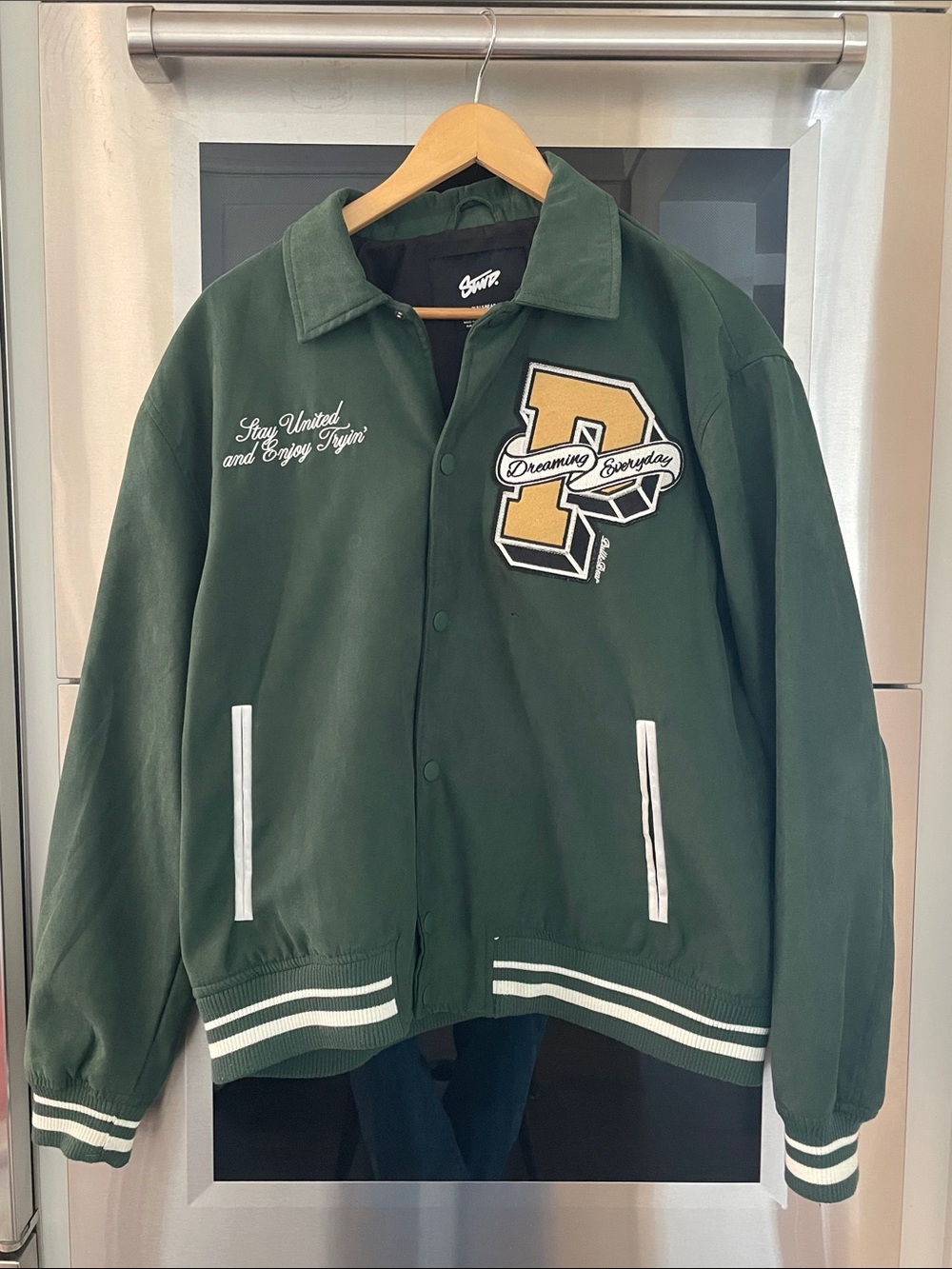 Pull&Bear Dark Green Varsity Jacket with Yellow Patch